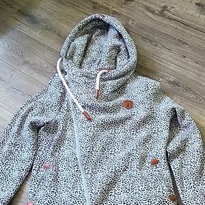Wanakome cowl neck hoodie black grey cheetah leopard xxl